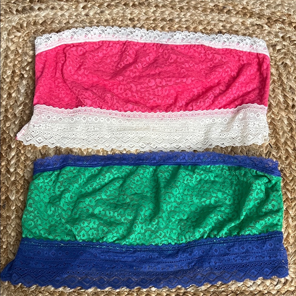 Lace Bandeau Set in Hot Pink & Emerald Green